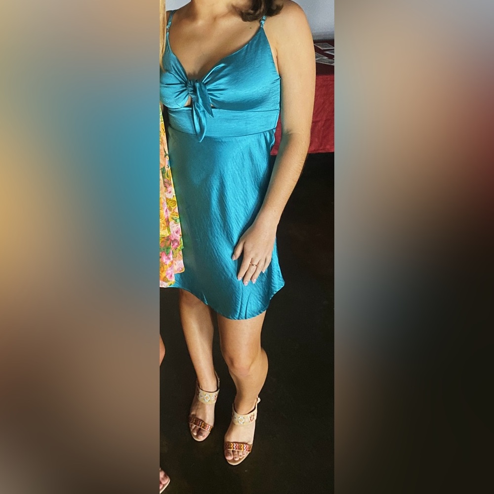Blue Satin Cocktail Dress